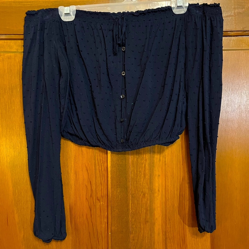 Off-the-shoulder Navy Crop Top
